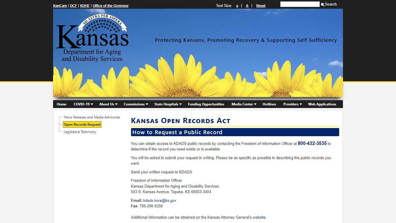 Open Records Request - KDADS